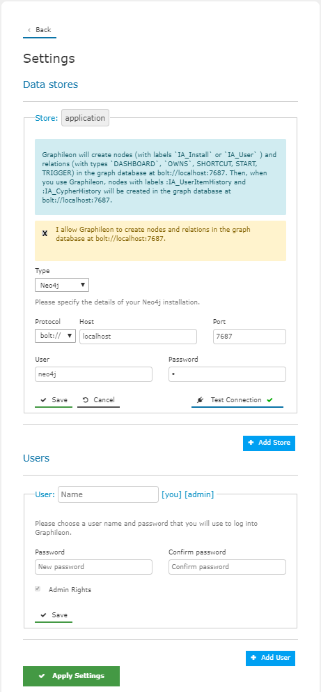 Settings page