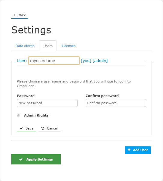 Settings page - Users